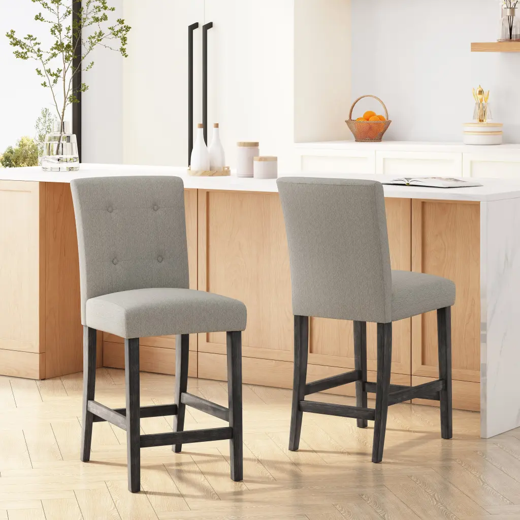 Contemporary Button Tufted 26 Inch Counter Stools Set 2 Light Gray nh-onfind