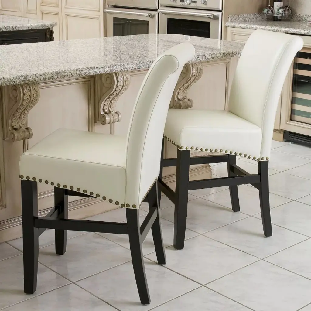 Contemporary Ivory Leather Counter Stools Nail Head Dining Chairs nh-onfind
