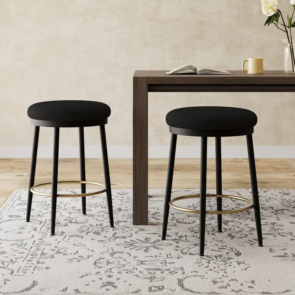 Modern Black Counter Stools Set 2 Iron Frame Kitchen Bar nh-onfind