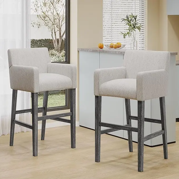 Set 2 Light Gray Upholstered 30.5 Inch Counter Stools nh-onfind
