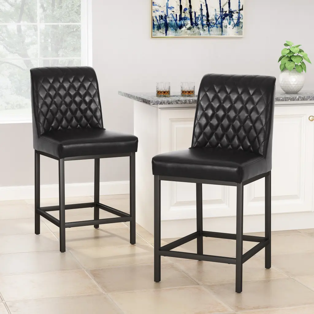 Counter Stool Set 2 Black Velvet Bar Stools Kitchen Island nh-perfect home-can