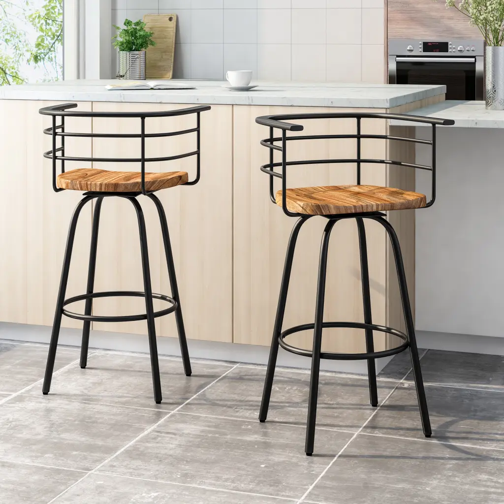 Swivel Barstool Set 2 Dark Brown Material Kitchen Counter Stools nh-perfect home
