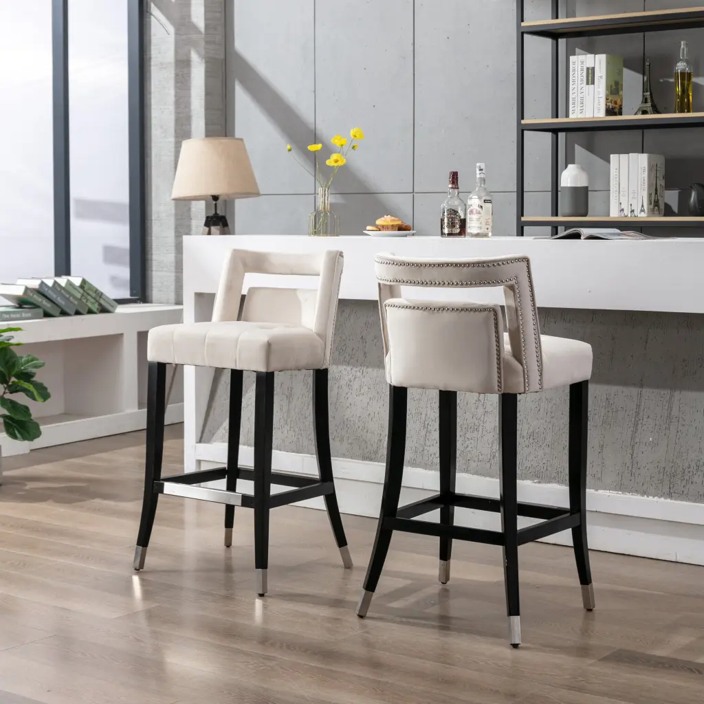 Suede Velvet Barstool Set 2 30 Inch Seater - Dining Room Chairs o-life furniture