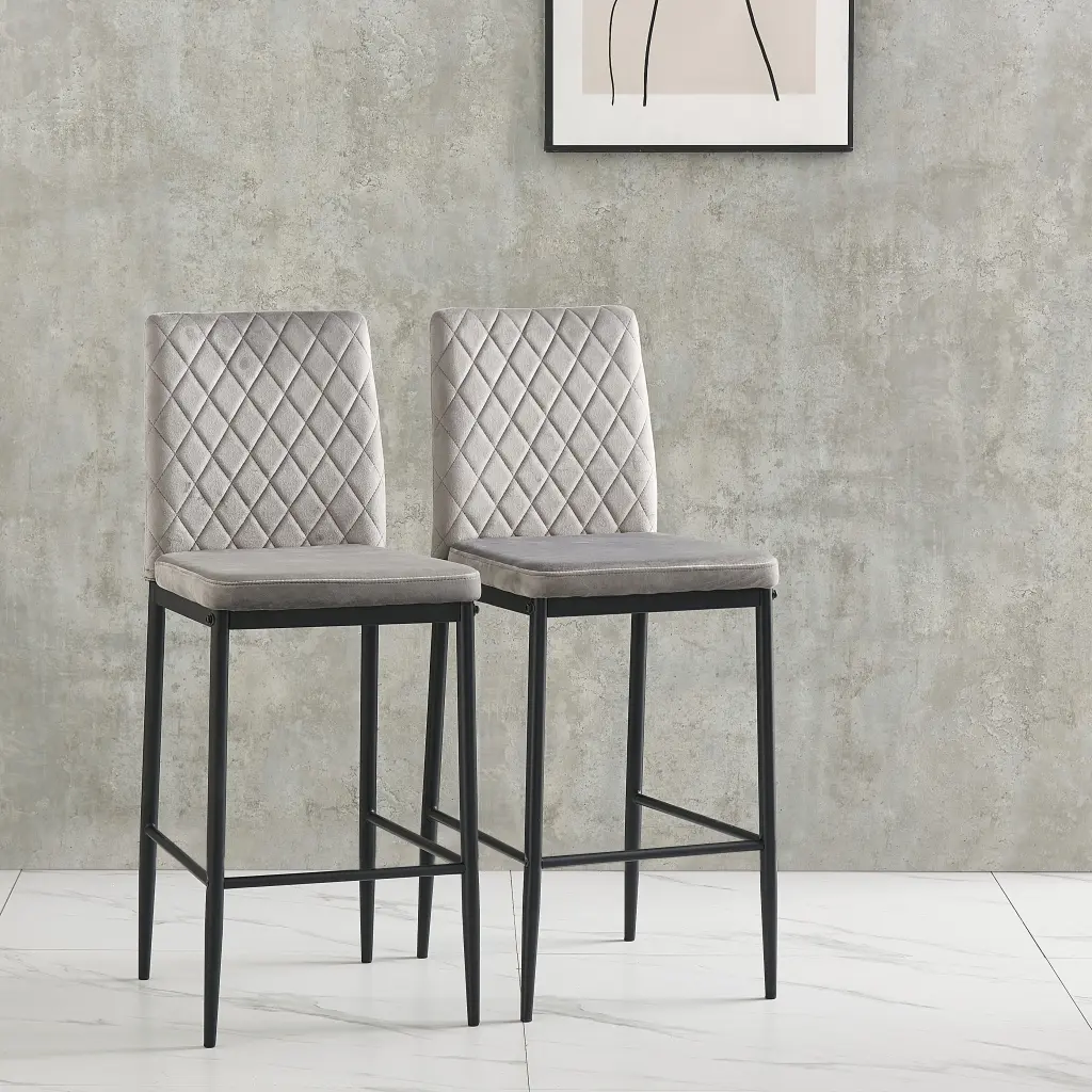 Light Gray Velvet Bar Stool Modern Bar Chair Metal Legs Kitchen rnb