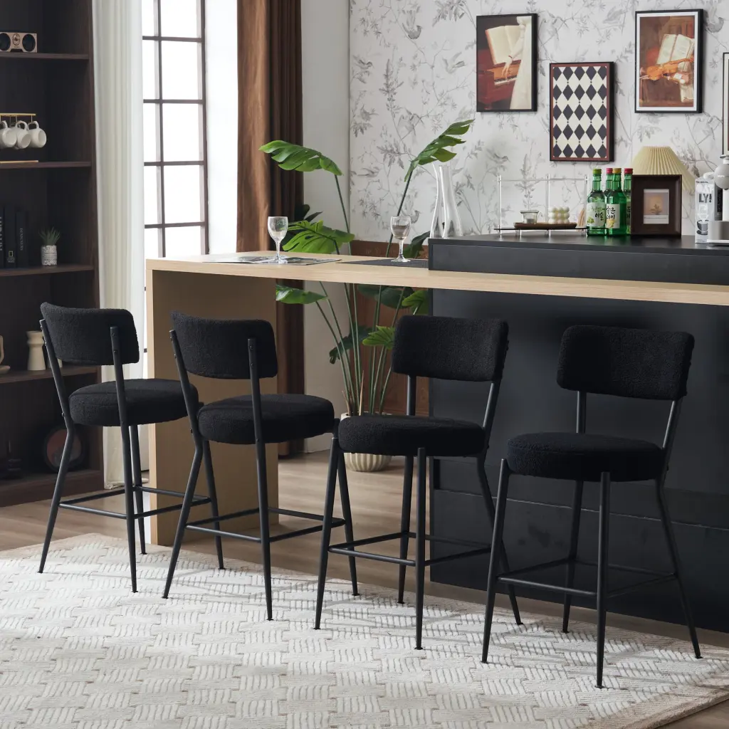 Set 4 Modern Teddy Material Upholstered Bar Stools Metallic Base High Seat rnb