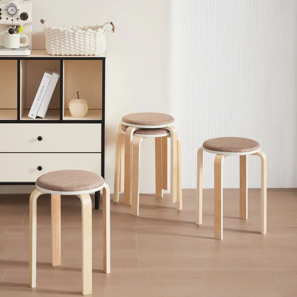 Set 4 Stackable Stools Round Backless Chairs Dining Room Kitchen Bar rnb