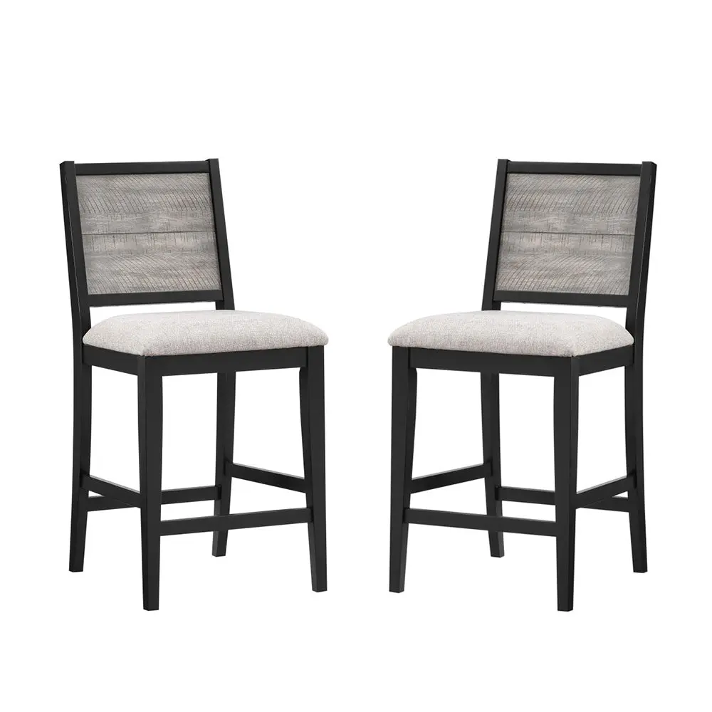 Set 2 Counter Height Chairs Upholstered Seat Black And Grey Kitchen Bar Stools simple relax