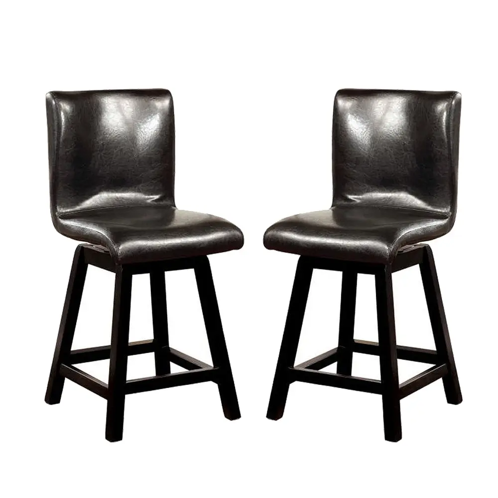 Set 2 Swivel Padded Counter Height Chairs Black Finish Solid Wood simple relax