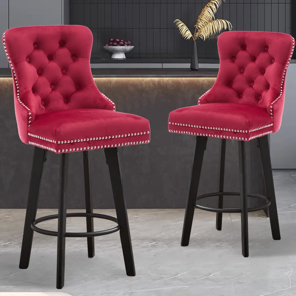 Modern Swivel Bar Stools Velvet Button Tufted Barstools Kitchen Island ts furniture