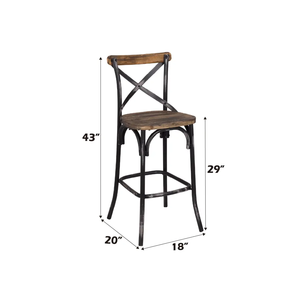 Zaire Antique Black and Oak Finish Bar Chair Metal and Wood urban nest