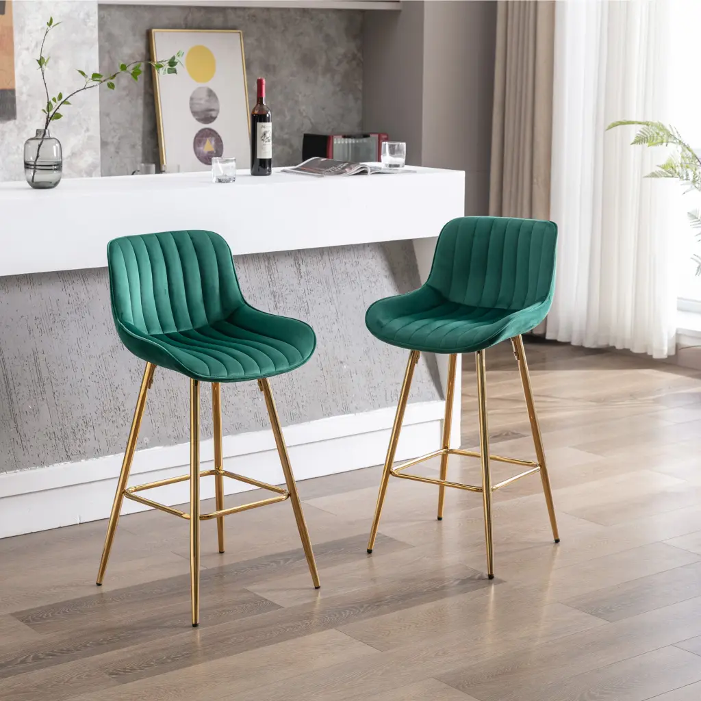 26 Inch Set 2 Bar Stools Chrome Footrest Velvet Counter Height Stools weehaa furniture