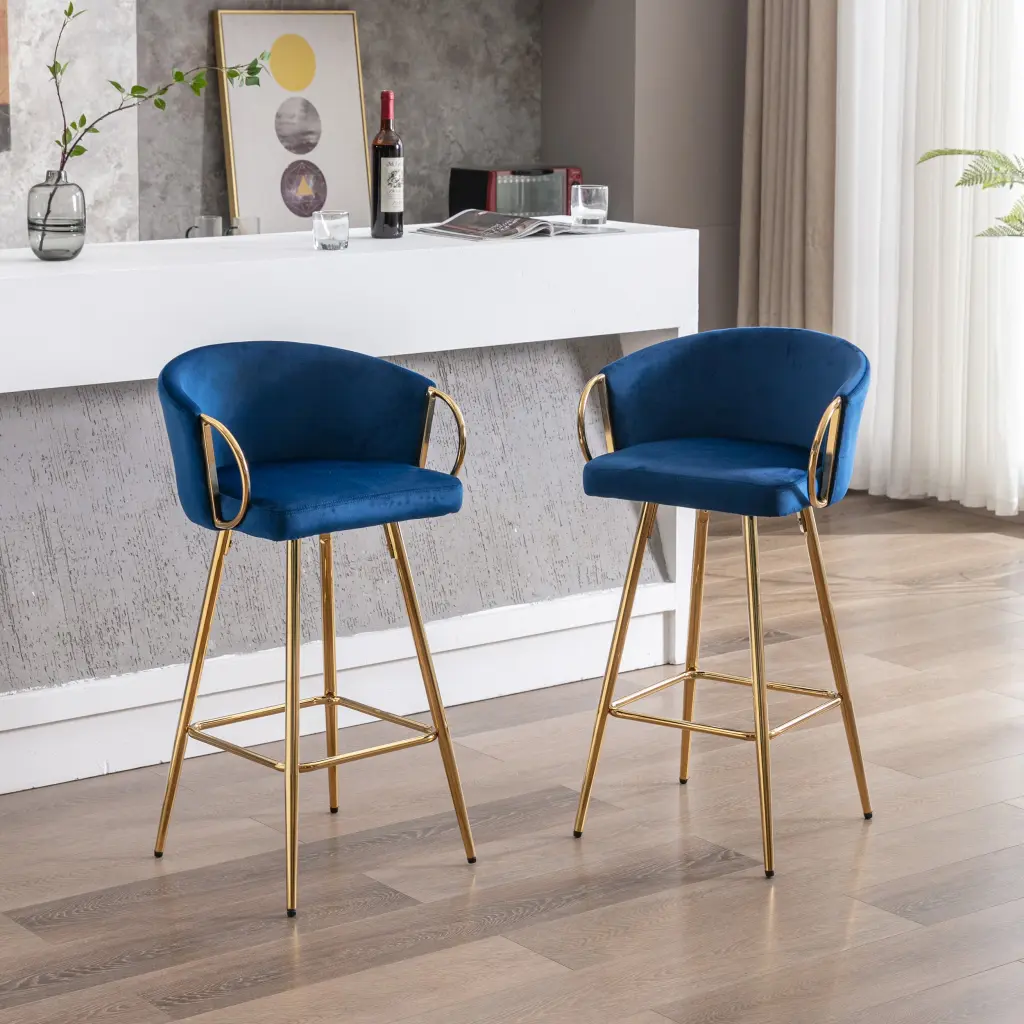 30 Inch Set 2 Bar Stools Chrome Footrest and Velvet Seat weehaa furniture