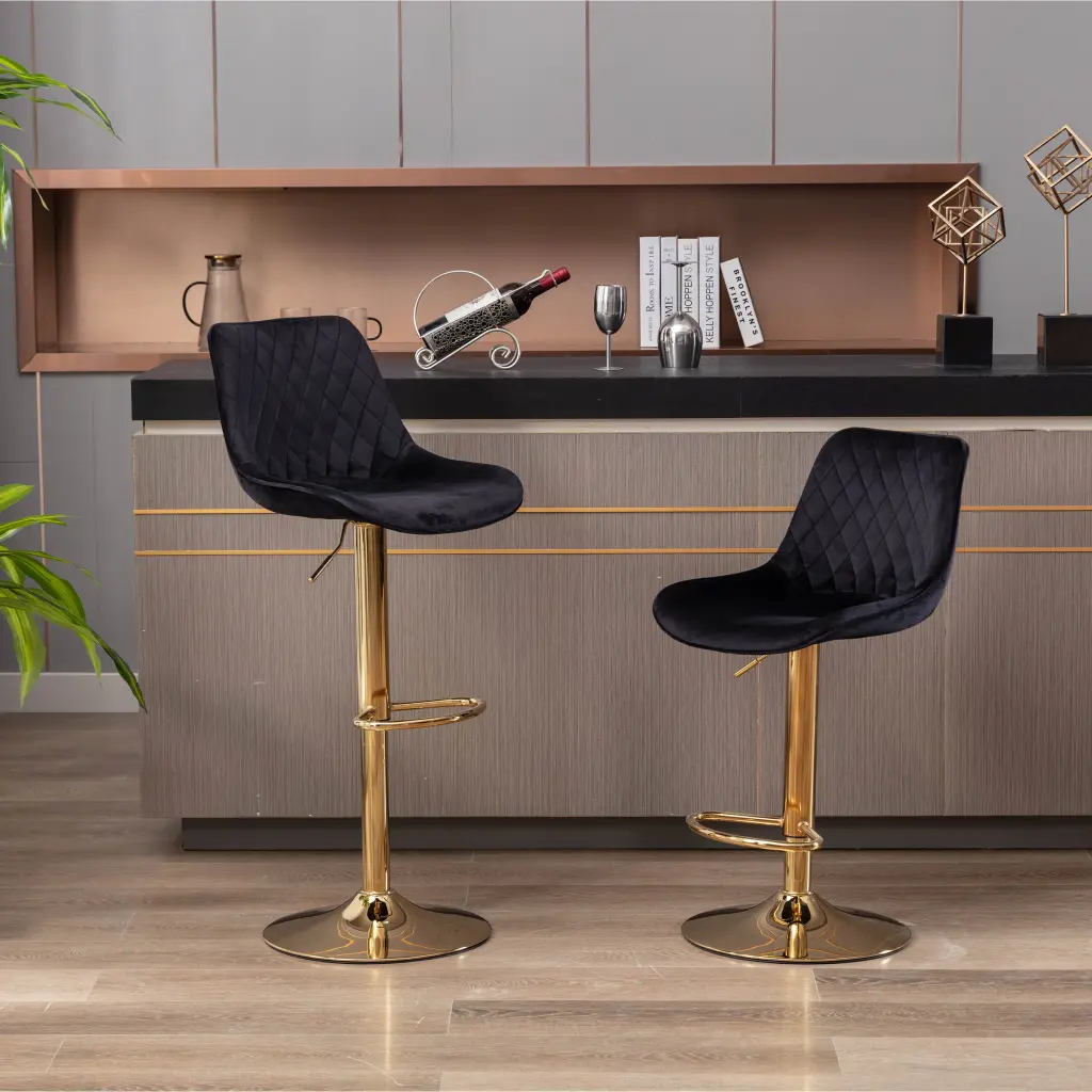 Set 2 Bar Stools Chrome Footrest and Base Swivel Height Adjustable weehaa furniture