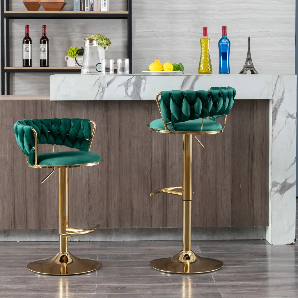 Set 2 Bar Stools Chrome Footrest and Base Swivel Height Adjustable weehaa furniture