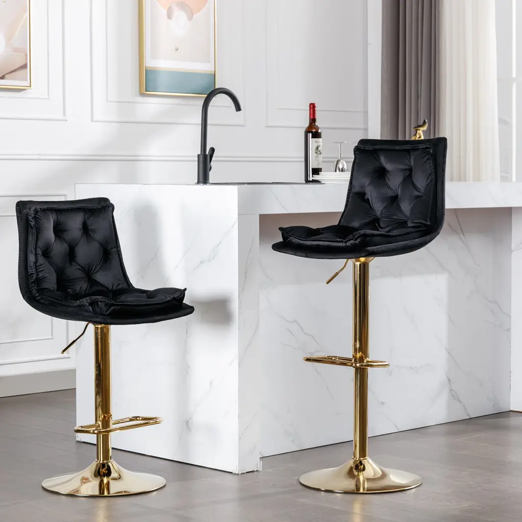 Set 2 Bar Stools Chrome Footrest And Base Swivel Height Adjustable Kitchen weehaa furniture