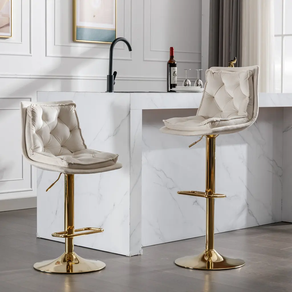 Set 2 Bar Stools Chrome Footrest And Base Swivel Height Adjustable weehaa furniture