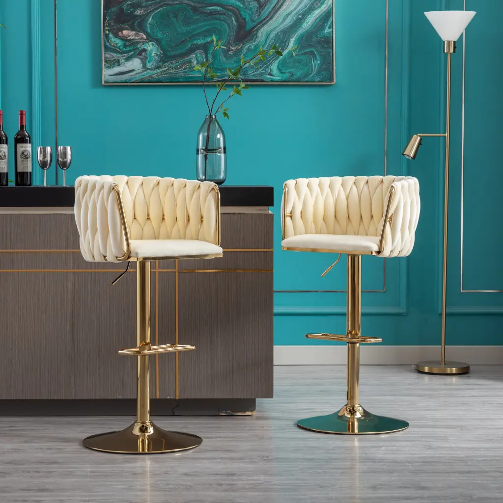 Set 2 Bar Stools Chrome Footrest And Swivel Height Adjustable Base weehaa furniture