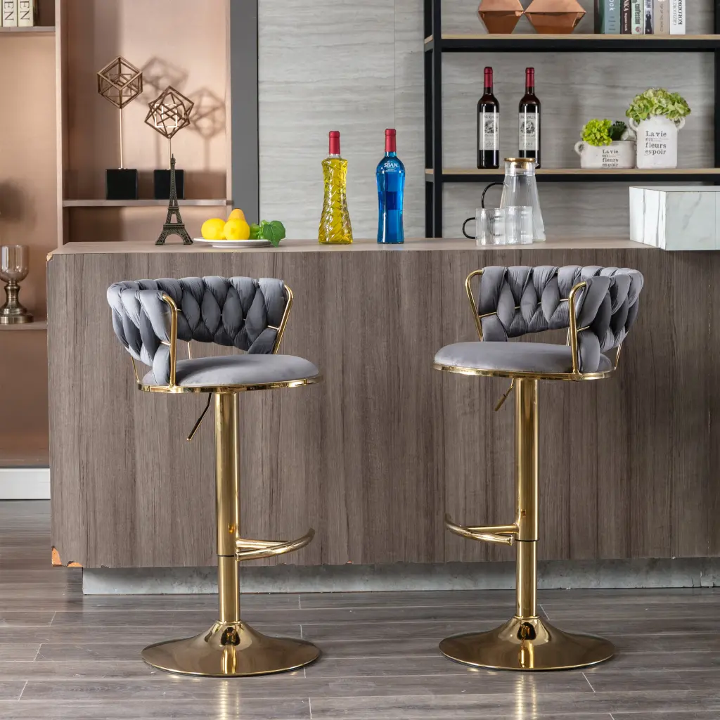 Set 2 Bar Stools Chrome Footrest And Swivel Height Adjustable Base weehaa furniture
