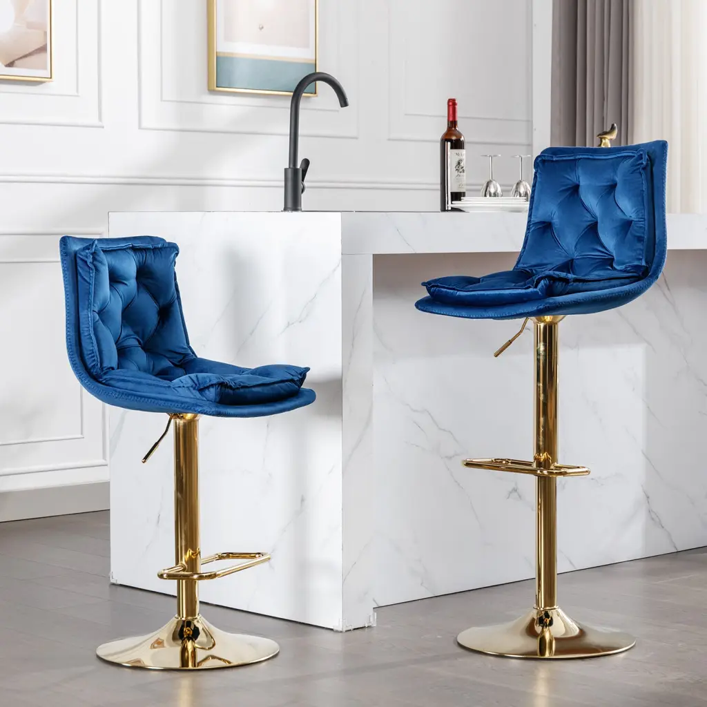Set 2 Bar Stools Chrome Footrest And Swivel Height Adjustable weehaa furniture