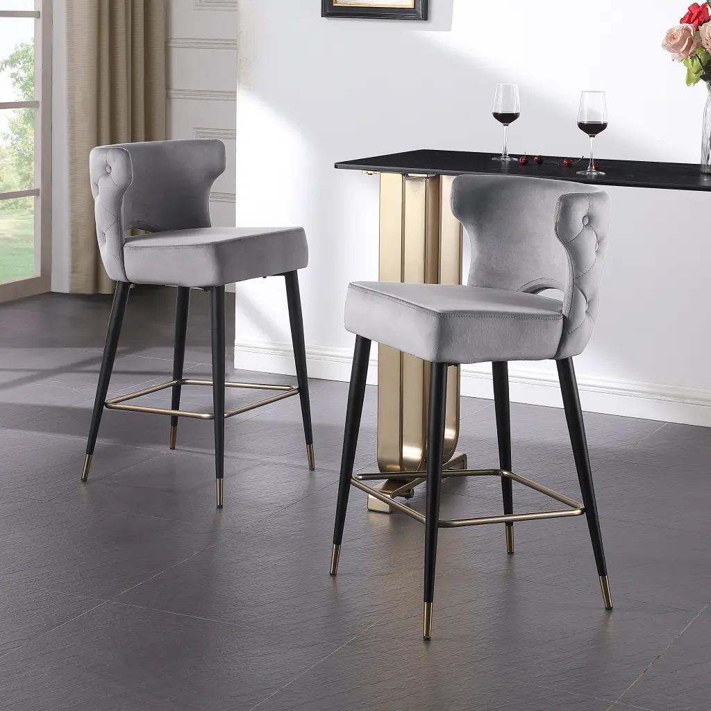 Contemporary Velvet Upholstered Counter Height Stool Precious Metal Tipped Legs woker furniture