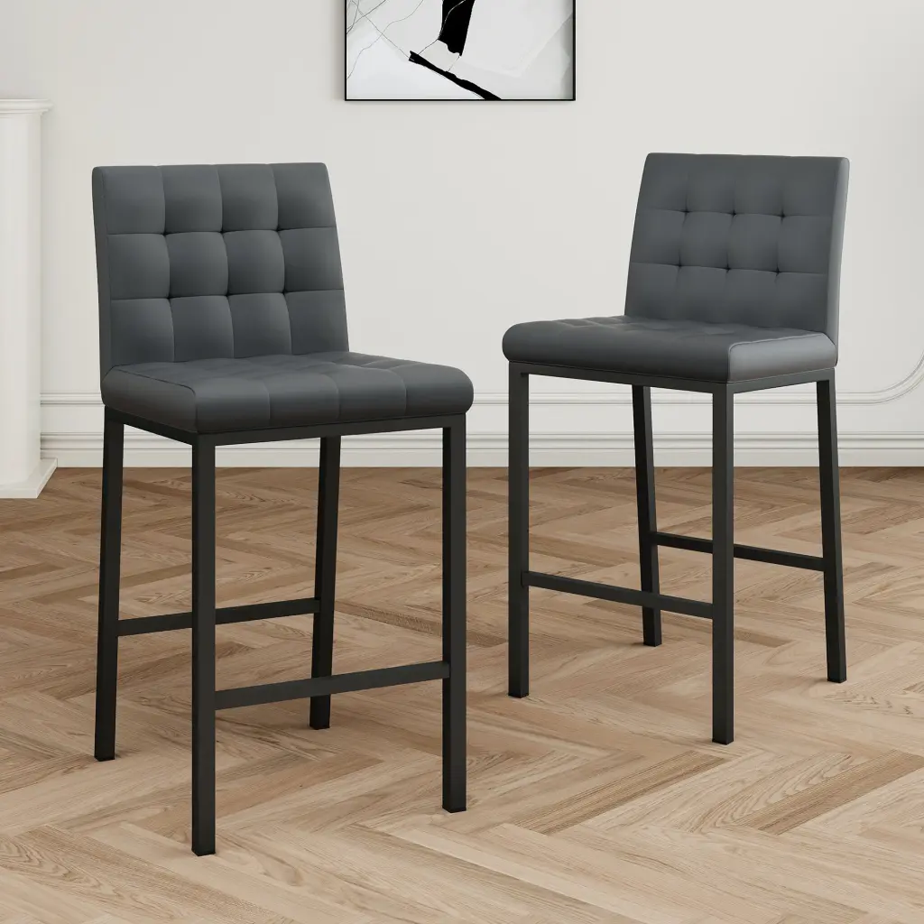 Modern High Stool Metal Legs Gray PU Bar Chair Kitchen Restaurant youngmagic