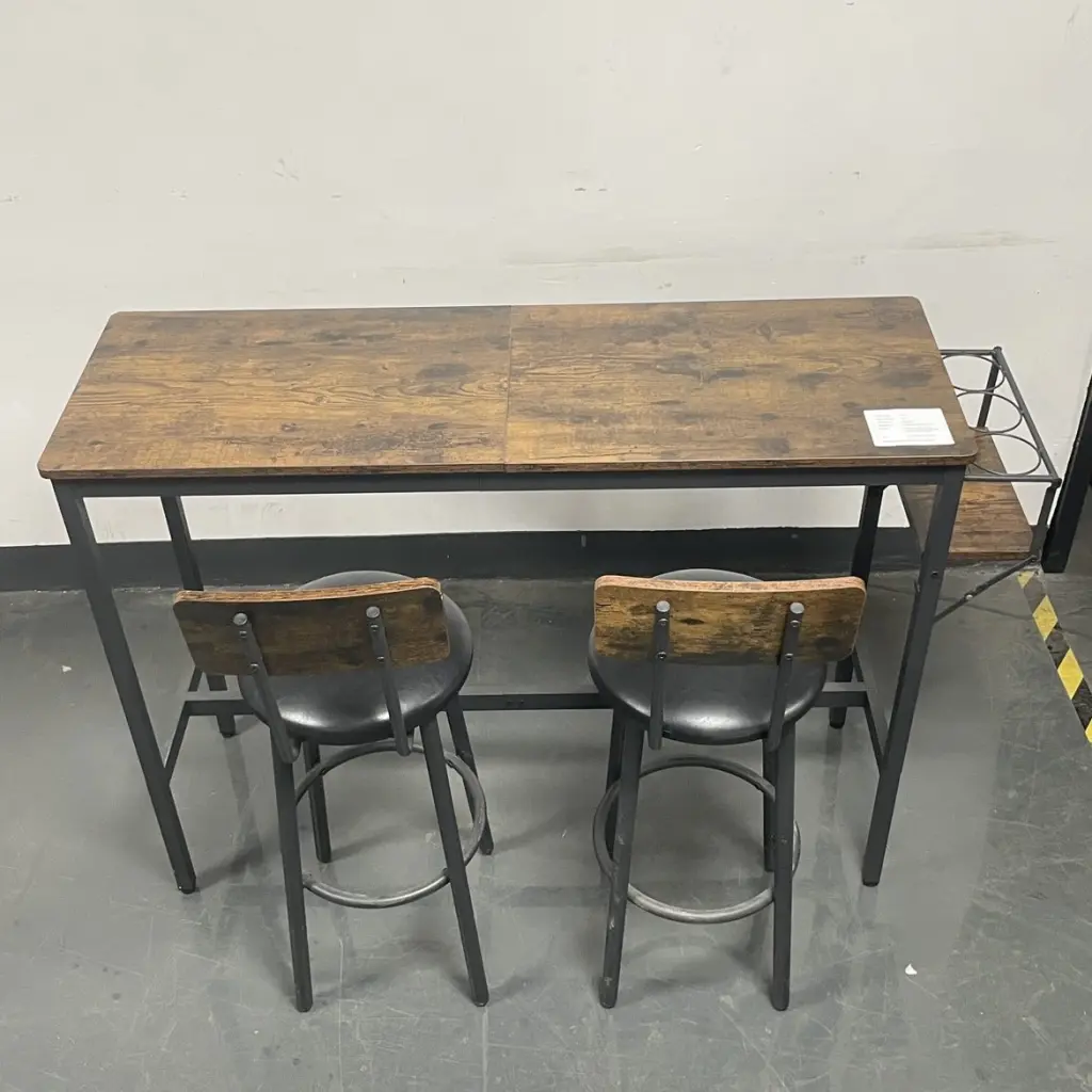 Bar Table Set 2 Bar Stools PU Soft Seat Backrest Rustic Brown Modern Design jhx