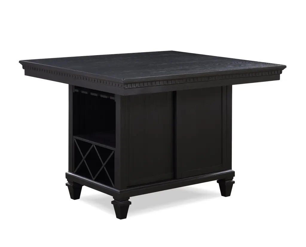 1Pc Traditional Charcoal Black Counter Height Table Wine & Glass Storage kanepe