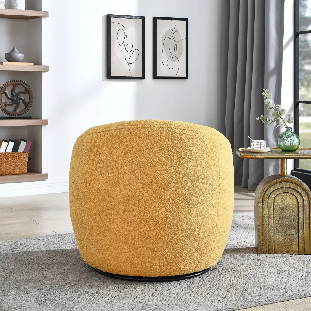 Galleria 360 Swivel Teddy Sherpa Barrel Chair Yellow Yellow Primary Living Room Chair hz