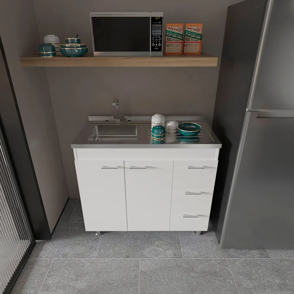 White 3 Drawer Base Cabinet Made White Particle Board furniture max