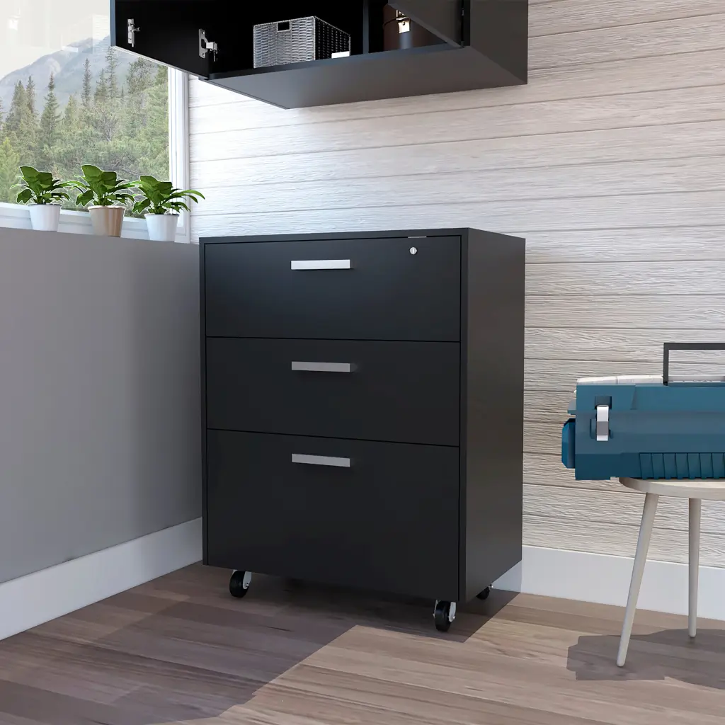 Three Drawer Base Cabinet Caster Lock And Full Extension Rails rta muebles colombia