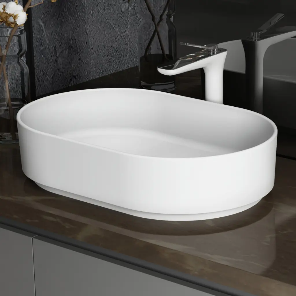 FS141 580 Solid Surface Basin White Stainless Alloy Metal vovica