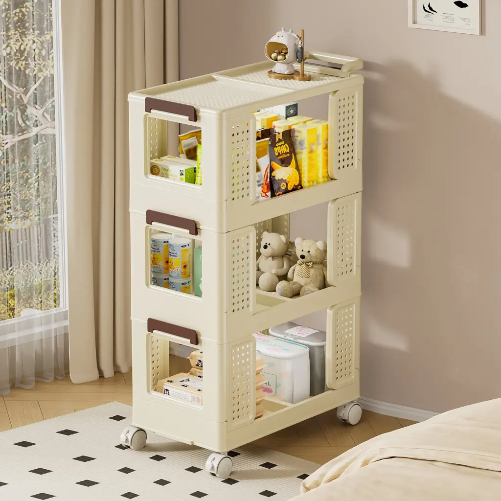 3 Tier Kitchen Storage Shopping Basket Multifunction Rolling Organizer leavader