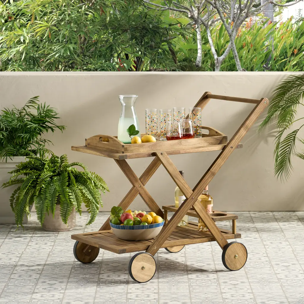 Riviera Bar Shopping Basket Natural Stained Wood Kitchen Storage nh-perfect home