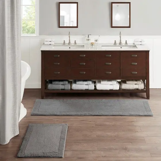 100% Cotton Tufted 3000 GSM Reversible Bath Rug Gray Cotton jla