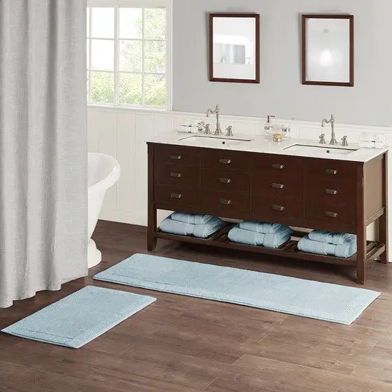 100% Cotton Tufted 3000 GSM Reversible Bath Rug Blue Soft Absorbent Non-Slip jla