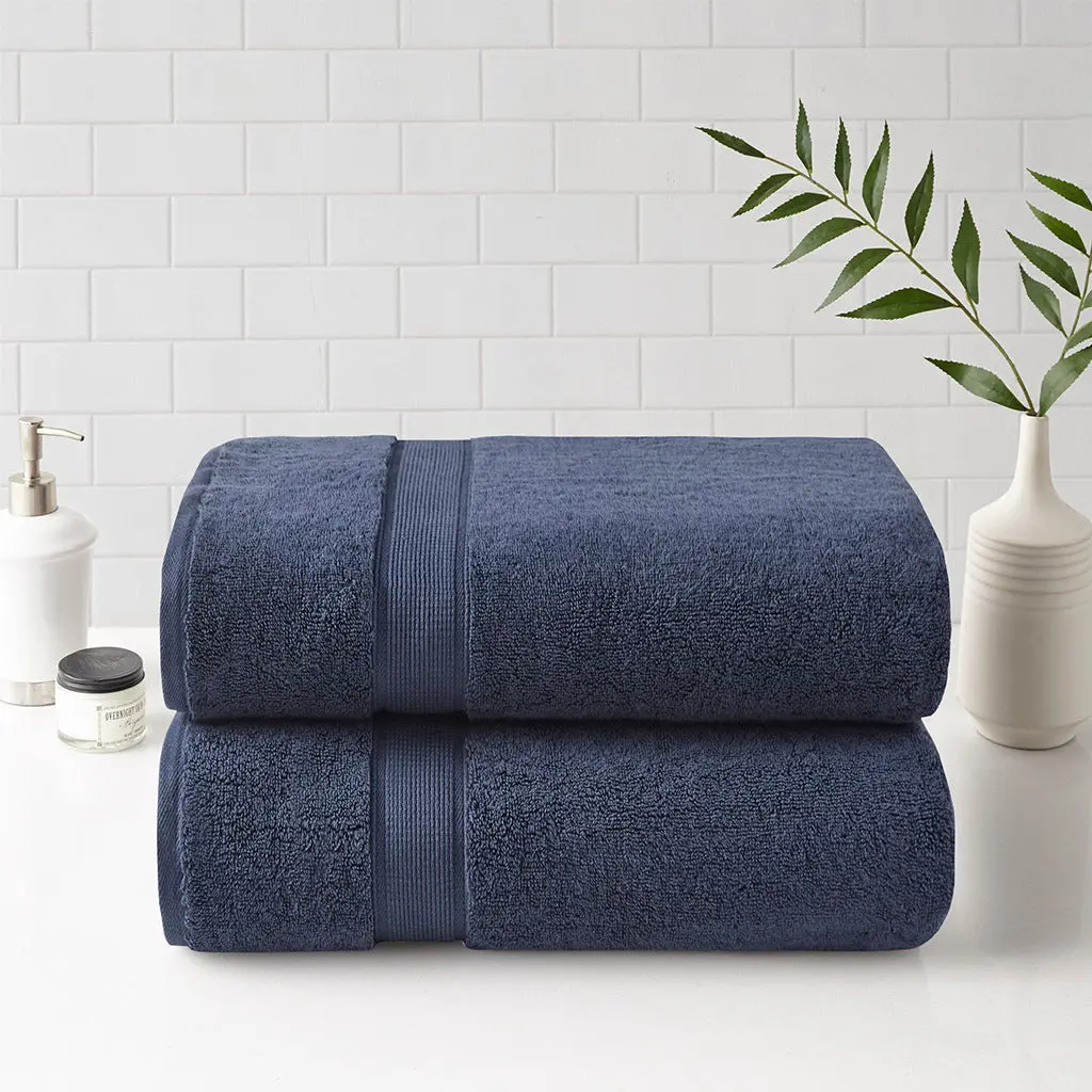 100% Cotton Bath Sheet Antimicrobial 2 Piece Set Dark Blue jla