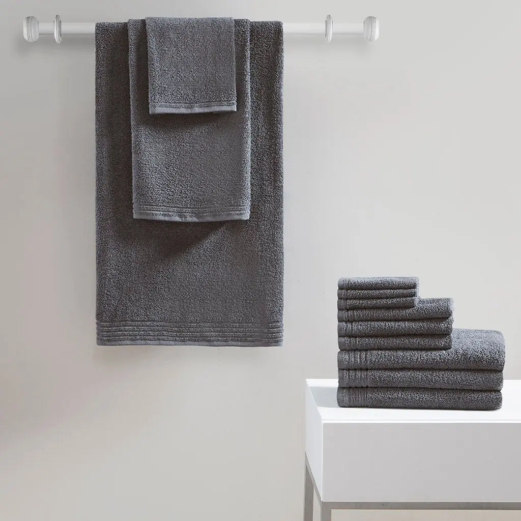 100% Cotton Quick Dry 12 Piece Bath Towel Set Grey jla