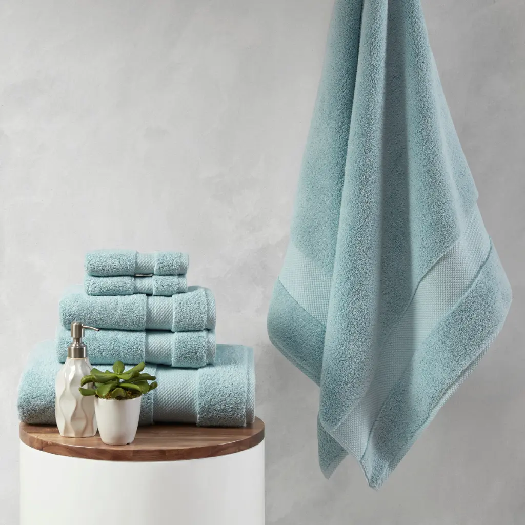 1000Gsm 100% Cotton 6 Piece Towel Set Blue Cotton Bath Towels jla