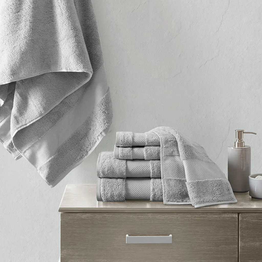 Cotton 6 Piece Bath Towel Set Grey, Soft And Absorbent Towels jla
