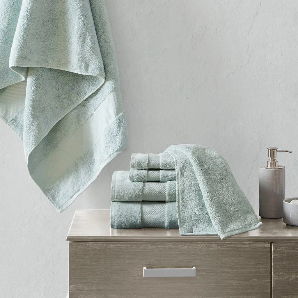 Cotton 6 Piece Bath Towel Set Seafoam Color Soft Absorbent jla