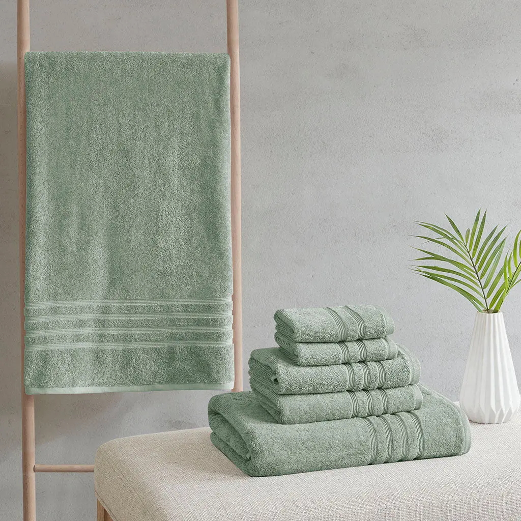 Eco Friendly Antimicrobial Bath Towel 6 Piece Set Green Polyester jla
