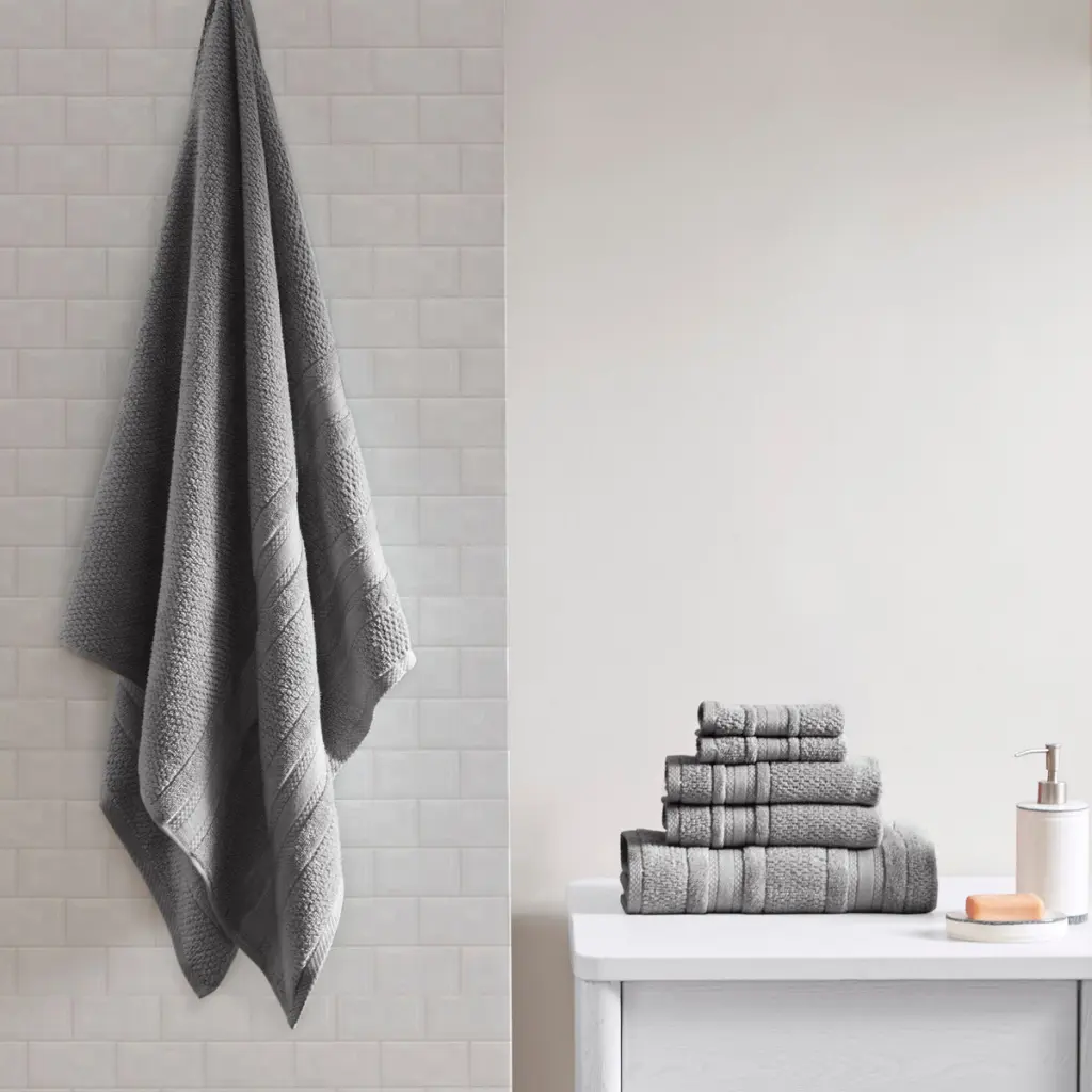 Super Soft Cotton Quick Dry Bath Towel 6 Piece Set Dark Gray jla
