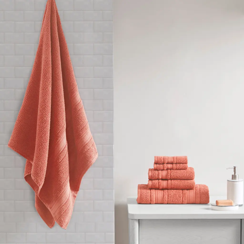Super Soft Cotton Quick Dry Bath Towel 6 Piece Set Coral jla