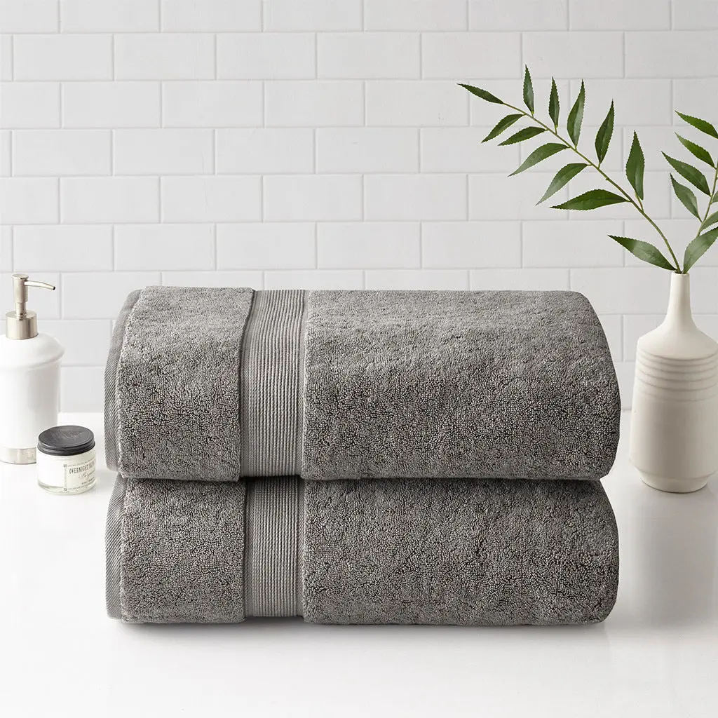 100% Cotton Antimicrobial Bath Sheet 2 Piece Set Grey jla