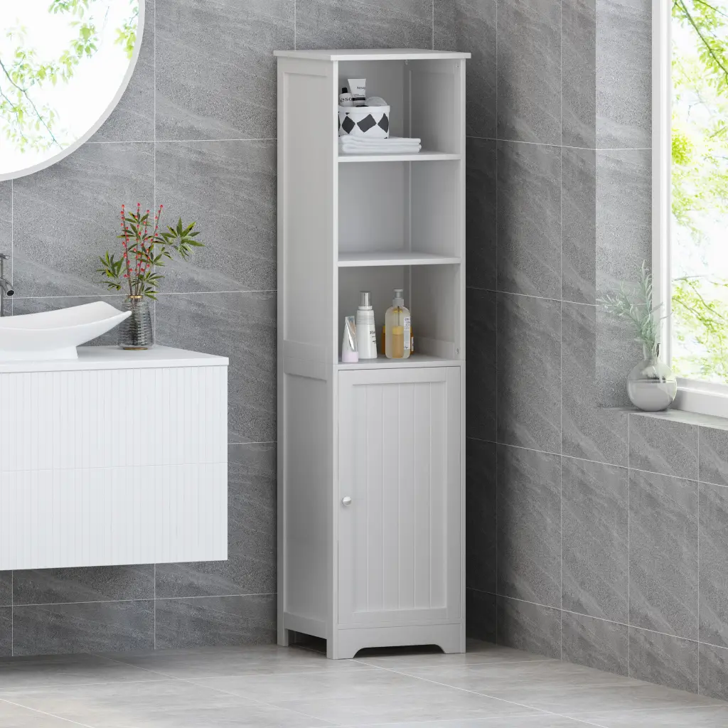 Bathroom Cabinet Light Grey MDF Storage Mirror And Shelves nh-bo