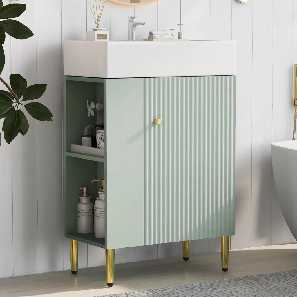 21.6" Green Bathroom Vanity Storage Cabinet and Bundle Options vstory
