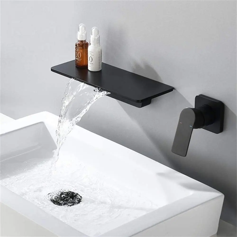 Waterfall Bathroom Sink Faucet Matte Black Copper Alloy Modern Basin Tap rnb