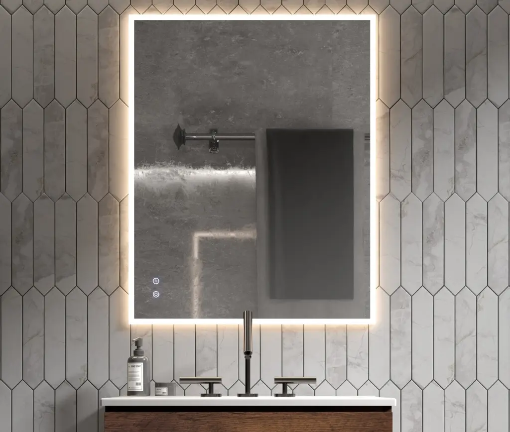 24" W X 30" H Modern Wall Mounted LED Backlit Anti Fog Rectangular Bathroom Mirror abay home