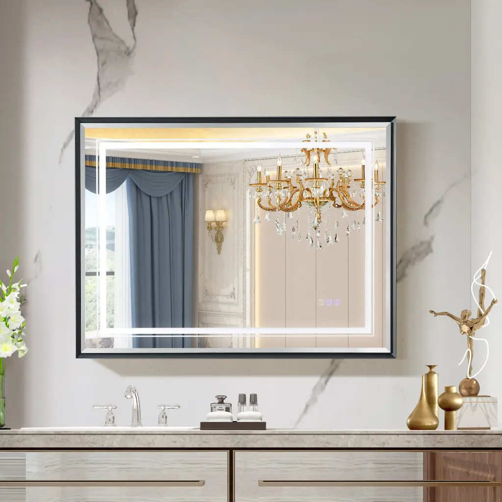 40x30 Inch LED Bathroom Beveled Mirror 3000-6000K Gradient Front and Backlit aialmc w2091