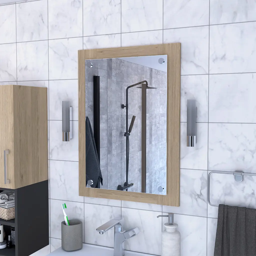 Devoux Rectangular Bathroom Mirror Light Pine Brown Engineered Timber furniture max